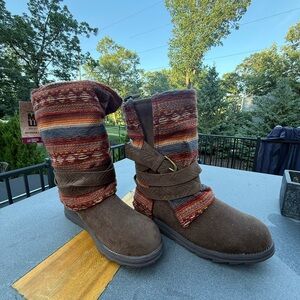Muk Luks Multicolor Knit and Brown Boots